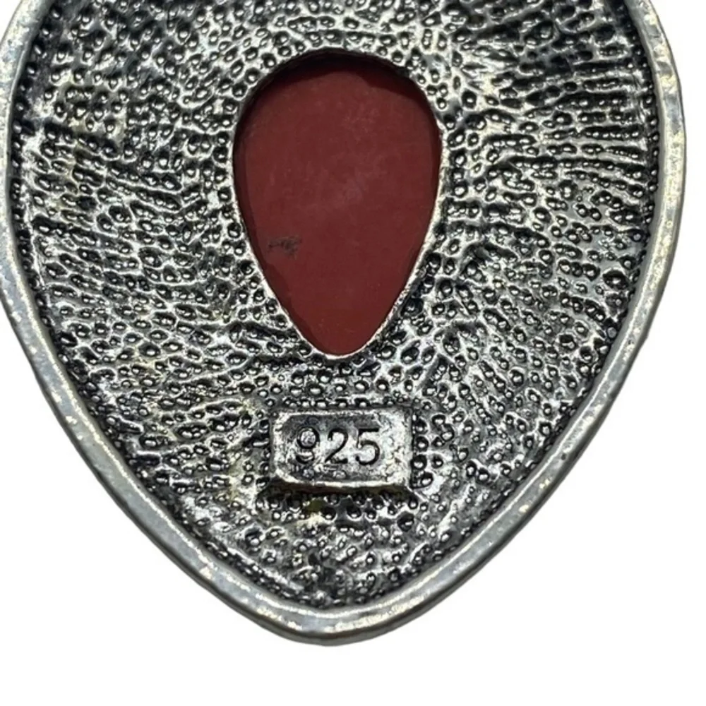 Red Coral Gemstone Sterling Silver 925 Pendant 2.75in